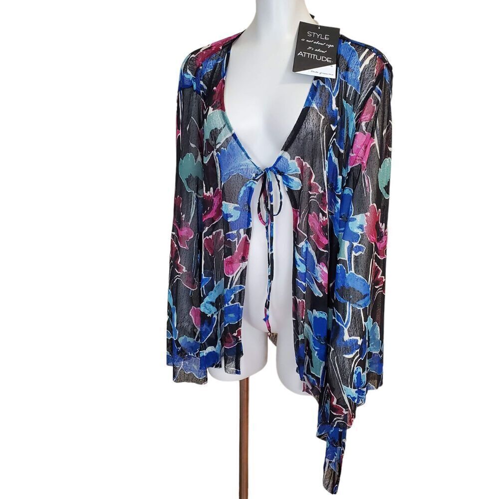 NEW Attitudes by Renee Open Front Mesh Top‎ Size 3X Coverup Asymmetric Colorful